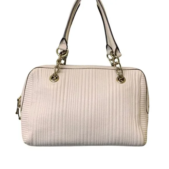 Calvin Klein Quilted Cream Leather Satchel with Tassel and Gold Chain Handles - Picture 3 of 14